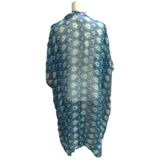 Nwt Anthropologie Subtle Luxury Blue Motif Kimono Wrap - Picture 6 of 11